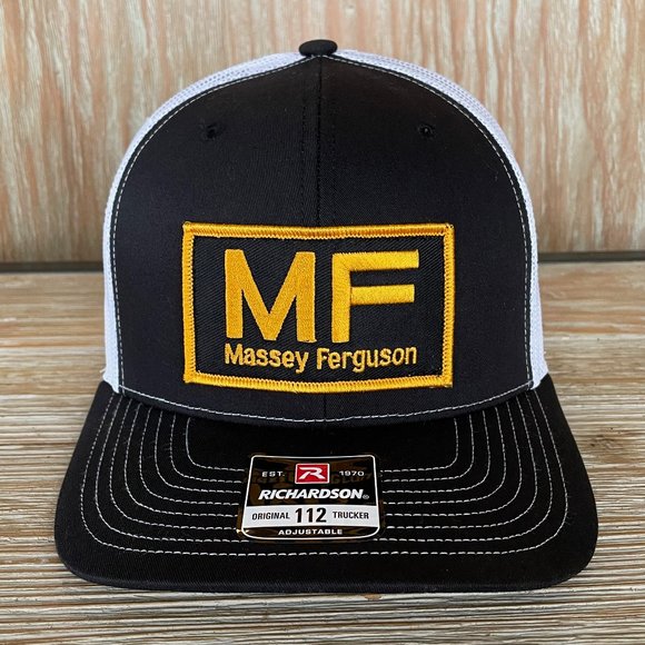 Massey Ferguson Vintage Patch Hat - Black & White Richardson 112 Trucker Cap - Picture 3 of 7